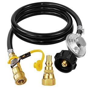 MCAMPAS 8 Feet Quick Connect Propane Hose with Regulator,1/4" Female Quick Connect Adapter x Acme Nut,1/4" Quick Connect Plug x 3/8" Female Flare for Olympian 5100 5500 RV Grill,Outdoor Firepit