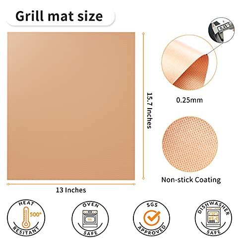 YRYM HT Copper Grill Mats for Outdoor Grill -Set of 5 Nonstick BBQ Grill Mat 15.75 x 13", Reusable & Heavy Duty Under Grill Mat, Easy to Clean, Works for Gas, Charcoal, Electric Grill by HTVRONT