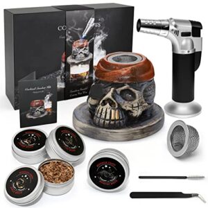 Whiskey Smoker Kit with Torch & 4 Flavors Wood Smoker Chips, iTayga Ceramics Cocktail Smoker Kit for Cocktails, Whiskey, Drinks, Bourbon - Unique Gifts for Men/Father/Husband/Friends(No Butane)