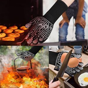 Ribetween BBQ Gloves, Heat Resistant Gloves for Cooking, Non-Slip Grill Gloves Oven Mitts, 1472°F Extreme Heat Resistant Silicone Gloves Grilling Gloves for Barbecue, Frying, Baking, 1 Pair (Gray)