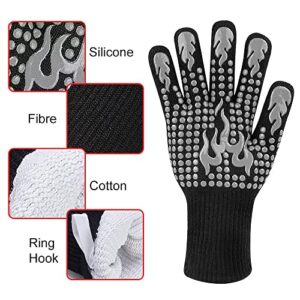 Ribetween BBQ Gloves, Heat Resistant Gloves for Cooking, Non-Slip Grill Gloves Oven Mitts, 1472°F Extreme Heat Resistant Silicone Gloves Grilling Gloves for Barbecue, Frying, Baking, 1 Pair (Gray)