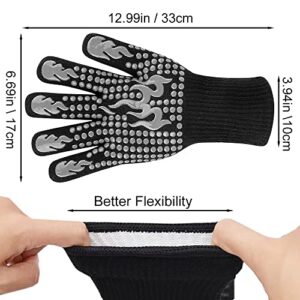 Ribetween BBQ Gloves, Heat Resistant Gloves for Cooking, Non-Slip Grill Gloves Oven Mitts, 1472°F Extreme Heat Resistant Silicone Gloves Grilling Gloves for Barbecue, Frying, Baking, 1 Pair (Gray)