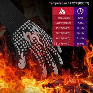 Ribetween BBQ Gloves, Heat Resistant Gloves for Cooking, Non-Slip Grill Gloves Oven Mitts, 1472°F Extreme Heat Resistant Silicone Gloves Grilling Gloves for Barbecue, Frying, Baking, 1 Pair (Gray)