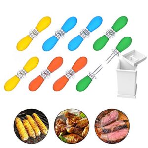 unves corn holders, 8 pairs stainless steel corn on the cob with butter spreader,corn skewers for bbq twin prong sweetcorn cooking fork