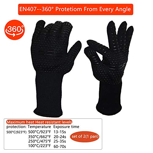 BBQ Grill Gloves, 932°F Extreme Heat Resistant Oven Mitts, Silicone Non-Slip Kitchen Cooking Gloves for Barbecue, Cooking, Baking, Grilling, BBQ, 1 Pair