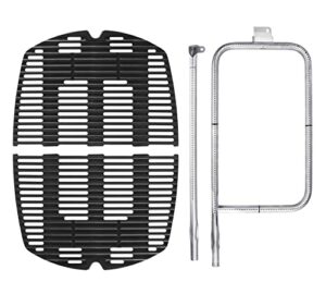 delsbbq 7584 cast iron grates and 65032 grill burner for weber q300 q320 q3000 q3200 57060001 586002 gas grills, replacement parts for weber 7646, 65032