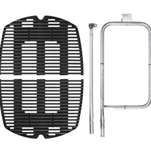 DELSbbq 7584 Cast Iron Grates and 65032 Grill Burner for Weber Q300 Q320 Q3000 Q3200 57060001 586002 Gas Grills, Replacement Parts for Weber 7646, 65032