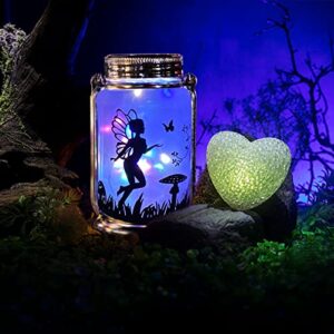 ANGMLN Solar Fairy Lantern for Garden Decorations- 2 Pack Outdoor Fairies Night Lights Gifts Hanging Lamp Frosted Glass Jar with Stake for Home Yard Garden Patio Lawn Party Decor Mother's Day Gifts