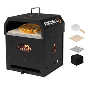pizzello outdoor pizza oven 4 in 1 wood fired 2-layer detachable outside ovens with pizza stone, pizza peel, cover, cooking grill grate, pizzello gusto