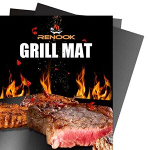 renook grill mat, heavy duty 600 degree non stick bbq mats, easy to clean & reusable, gas charcoal electric griling accessories, best for outdoor barbecue baking and oven liner, set of 2, 20 x17-inch