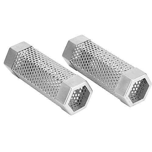 Pellet Smoker Tube, 2Pcs Outdoor Smokers BBQ Grill Smoker Tube Mesh Tube Pellets Smoke Box 6in Stainless Steel Barbecue Accessory for Electric Gas Charcoal