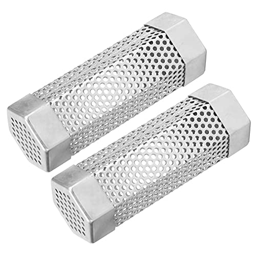 Pellet Smoker Tube, 2Pcs Outdoor Smokers BBQ Grill Smoker Tube Mesh Tube Pellets Smoke Box 6in Stainless Steel Barbecue Accessory for Electric Gas Charcoal