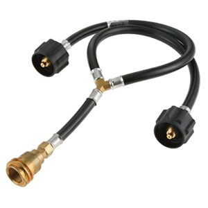 lemfema universal y type splitter propane tank converter adapter hose with gauge, two way qcc1/type1 inlet & pol/qcc1 exit propane hose to connect 5-40lb tank for grill, heater, fire pit, fireplaces