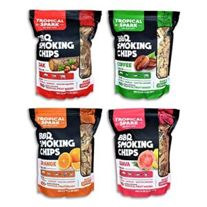 tropical spark – wood chips, aromatic smoker wood chips, assorted wood chips for smoker, costa rican tropics smoker chips for smoking, grilling, baking, roasting, & braising, 4 pack