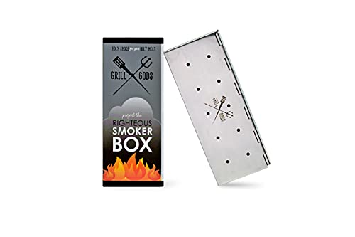 Grill Gods BBQ Smoker Box - Grilling Accessory for Gas Grill and Charcoal Grill made of Stainless Steel with Reinforced Hinged Lid - Handles WoodChips and Pellets to add Barbecue Smoke Flavor