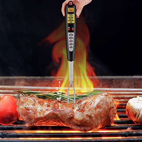 OOZTJIA Digital Meat Thermometer Fork for Grilling and Barbecue Instant Read with Electronic Alarm Accurate Cooking Temperature for Grilled Food,Steak,Pork,Turkey,Chicken,Patio,Outside,Kitchen,BBQ