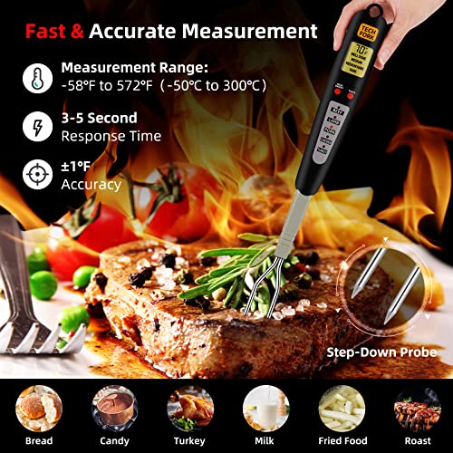 OOZTJIA Digital Meat Thermometer Fork for Grilling and Barbecue Instant Read with Electronic Alarm Accurate Cooking Temperature for Grilled Food,Steak,Pork,Turkey,Chicken,Patio,Outside,Kitchen,BBQ