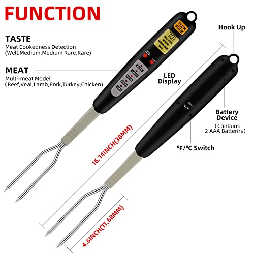 OOZTJIA Digital Meat Thermometer Fork for Grilling and Barbecue Instant Read with Electronic Alarm Accurate Cooking Temperature for Grilled Food,Steak,Pork,Turkey,Chicken,Patio,Outside,Kitchen,BBQ