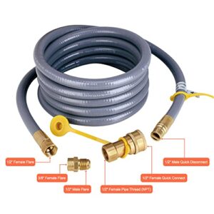 Camplux 12 Ft 1/2 Inch Natural Gas Hose with Quick Connect 3/8 Inch Female Flare to 1/2 Inch Male Flare Adapter for Gas Grill, Fire Pit Patio Heater