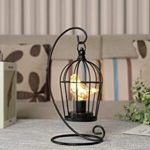 JHY DESIGN Birdcage Bulb Decorative Lamp Battery Operated 12" Tall Cordless Accent Light with Warm White Fairy Lights Bird Bulb for Living Room Bedroom Kitchen Wedding Xmas(Black)