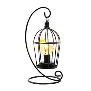 JHY DESIGN Birdcage Bulb Decorative Lamp Battery Operated 12" Tall Cordless Accent Light with Warm White Fairy Lights Bird Bulb for Living Room Bedroom Kitchen Wedding Xmas(Black)