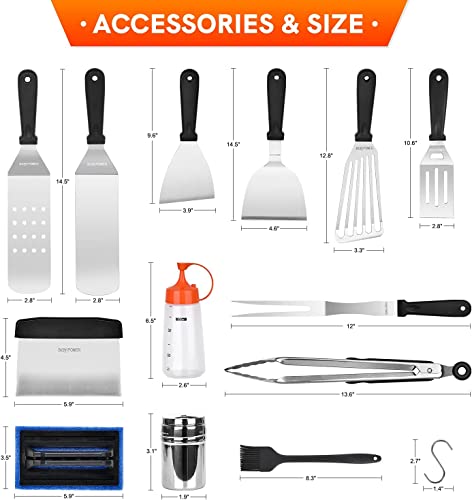 BQYPOWER Griddle Accessories Kit, 30PCS Flat Top Grill Accessories Set for Blackstone and Camp Chef Griddle, Professional Grilling Accessories BBQ Grill Tools Set, Barbecue Utensil Gifts