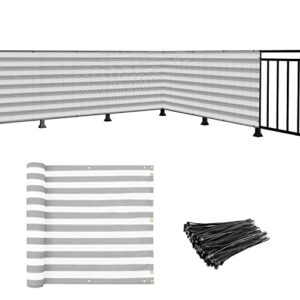 coarbor balcony privacy screen fence: 3′ x 25′ apartment patio privacy screen gray white stripe balcony cover balcony décor 90% blockage balcony deck shield