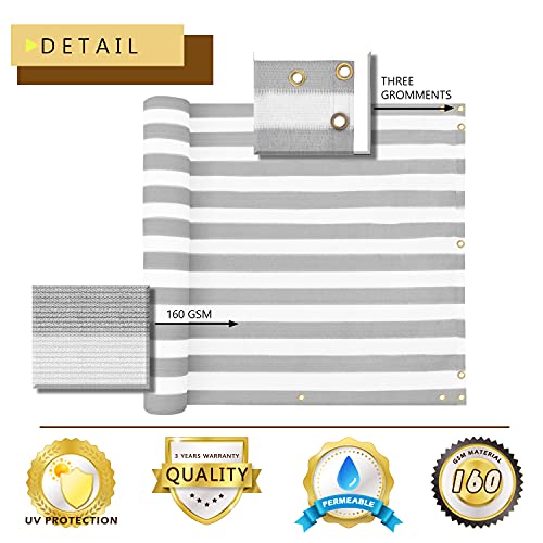 COARBOR Balcony Privacy Screen Fence: 3' x 25' Apartment Patio Privacy Screen Gray White Stripe Balcony Cover Balcony Décor 90% Blockage Balcony Deck Shield