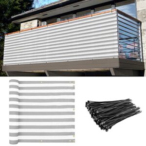 COARBOR Balcony Privacy Screen Fence: 3' x 25' Apartment Patio Privacy Screen Gray White Stripe Balcony Cover Balcony Décor 90% Blockage Balcony Deck Shield