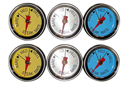 SteakMate Color Coded Outdoor Grilling Steak Thermometers, Set of 6