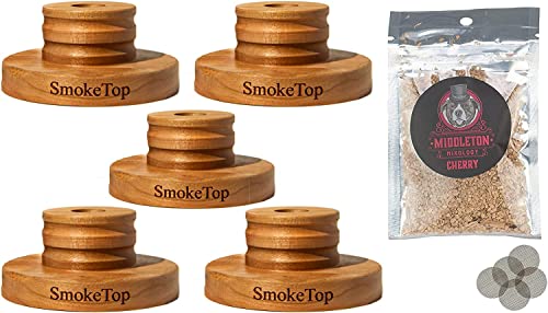 SmokeTop Cocktail Smoker Kit 5 Pack - Old Fashioned Chimney Drink Smoker for Cocktails, Whiskey, & Bourbon - by Middleton Mixology (Cherry)