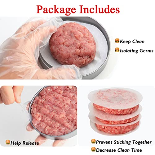 BUDOBEG Hamburger Press Patty Maker for 1/4 to 1/2 Lb Aluminum Non-Stick Burger Press with Wax Paper Plastic Gloves and Spatula, 4.5 in Diameter