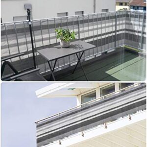 Sekey 2.46'×16.5' Balcony Privacy Screen Balcony Cover HDPE 220 g/m², Slightly Transparent Wind, with Eyelets, Nylon Cable Ties and Cord, Gray Stripes
