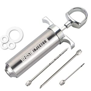 grill beast – 304 stainless steel meat injector kit with 2-oz large capacity barrel and 3 professional marinade needles