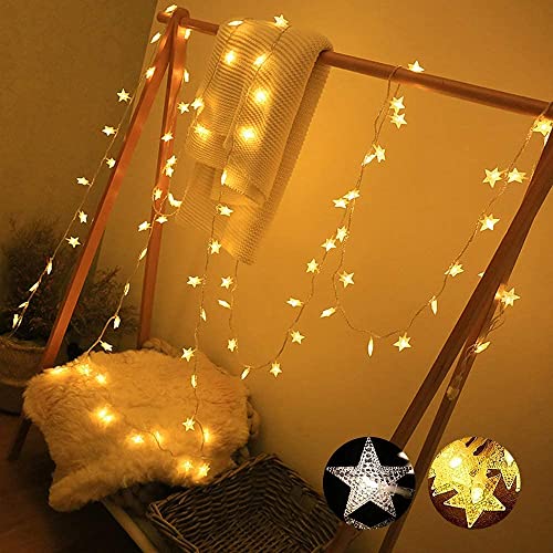 TOFU Star String Lights 43 FT 100 LED Star Fairy Lights for Room Decor, Extendable Waterproof Twinkle Lights with 8 Flashing Modes for Home, Party, Christmas, Wedding, Garden Decoration, Warm White