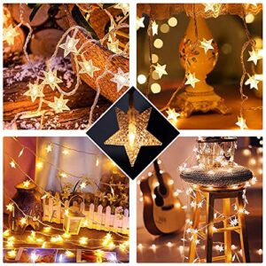 TOFU Star String Lights 43 FT 100 LED Star Fairy Lights for Room Decor, Extendable Waterproof Twinkle Lights with 8 Flashing Modes for Home, Party, Christmas, Wedding, Garden Decoration, Warm White