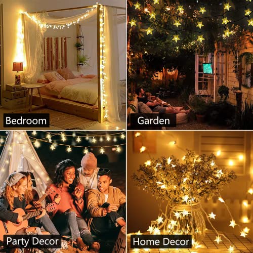 TOFU Star String Lights 43 FT 100 LED Star Fairy Lights for Room Decor, Extendable Waterproof Twinkle Lights with 8 Flashing Modes for Home, Party, Christmas, Wedding, Garden Decoration, Warm White