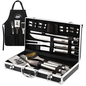 kaluns bbq grill accessories, heavy duty stainless steel grill set with aluminum case and apron, grill tools and utensils set for outdoor grill, grilling gifts for men, father, husband, women, dad