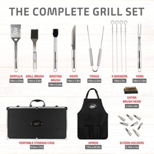 Kaluns BBQ Grill Accessories, Heavy Duty Stainless Steel Grill Set with Aluminum Case and Apron, Grill Tools and Utensils Set for Outdoor Grill, Grilling Gifts for Men, Father, Husband, Women, Dad