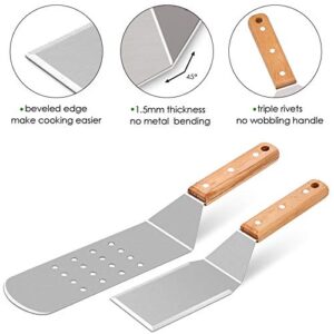 HaSteeL Metal Spatula Set of 4, Stainless Steel Griddle Spatula Tools Set with Wooden Riveted Handle, Professional Griddle Accessories Kit for Teppanyaki BBQ Flat Top Hibachi Cooking Grilling