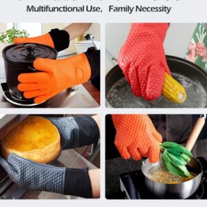 Pair of 2 Grilling Gloves, Heat Resistant Gloves BBQ Kitchen Silicone Oven Mitts, Long Waterproof Non-Slip for Barbecue, Grilling and Cooking in The Kitchen (Orange)