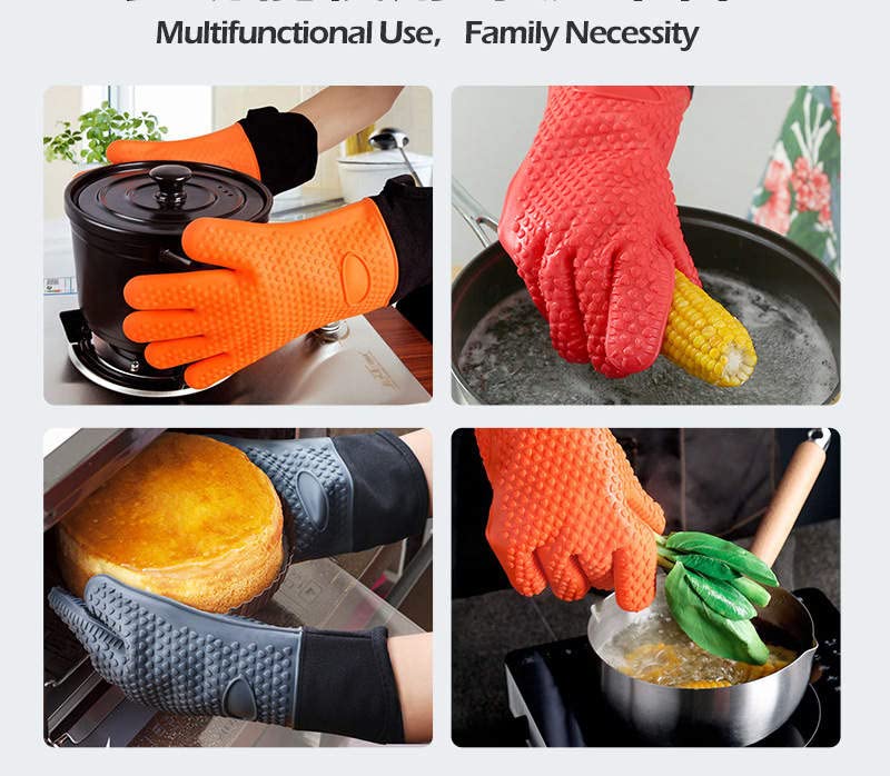 Pair of 2 Grilling Gloves, Heat Resistant Gloves BBQ Kitchen Silicone Oven Mitts, Long Waterproof Non-Slip for Barbecue, Grilling and Cooking in The Kitchen (Orange)