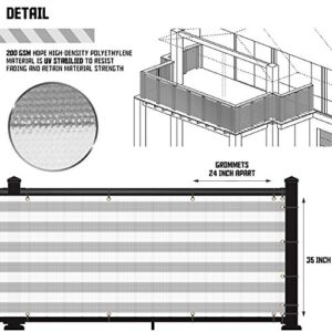 TANG SunShades Depot 35" x 10' White & Grey Stripes Balcony Privacy Screen Fence Windscreen for Porch Deck Outdoor Backyard Patio Balcony to Cover Sun Shade UV-Proof fits Perfectly on 3'x10' Fence