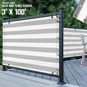 TANG SunShades Depot 35" x 10' White & Grey Stripes Balcony Privacy Screen Fence Windscreen for Porch Deck Outdoor Backyard Patio Balcony to Cover Sun Shade UV-Proof fits Perfectly on 3'x10' Fence