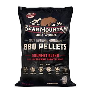 bear mountain premium bbq woods 100% all-natural hardwood pellets – gourmet blend (20 lb. bag) perfect for pellet smokers, or any outdoor grill-rich, smoky wood-fired flavor