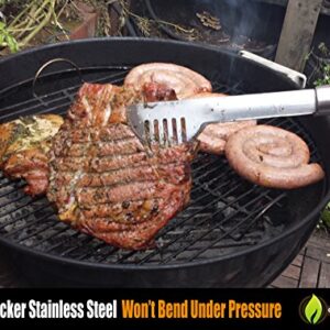 Cave Tools 17" Long Handle Stainless Steel Grill Tongs with Locking Bracket - BBQ Grill Accessories