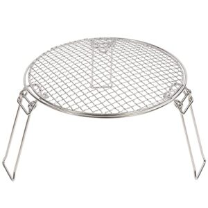lineslife folding 13.4” round campfire grill grate, portable stainless steel camp fire cooking racks with removable net 3 legs for outdoor camping cooking fire pit, silver