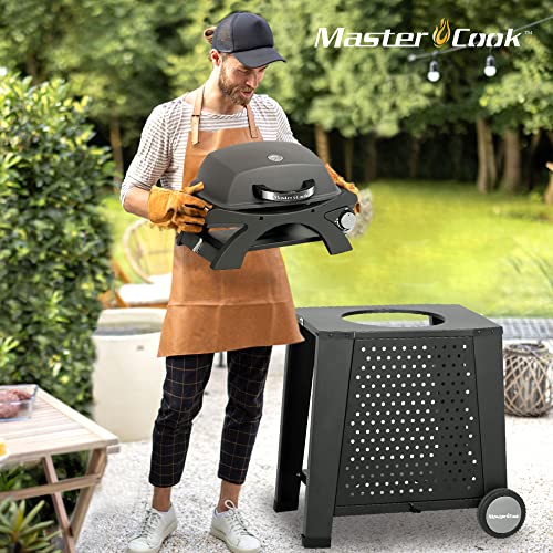 MASTER COOK Propane Gas Grill, Portable Tabletop Barbecue Grill with Cart for Patio, Camping, Travel