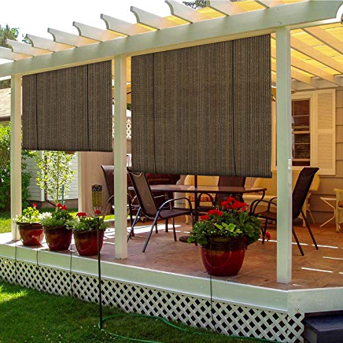 TANG Sunshades Depot Exterior Roller Shade Roll up Shade for Patio Deck Porch Pergola Balcony Backyard Patio Blinds Light Filtering Block 90% UV Rays 8’ W x 7’ L Brown