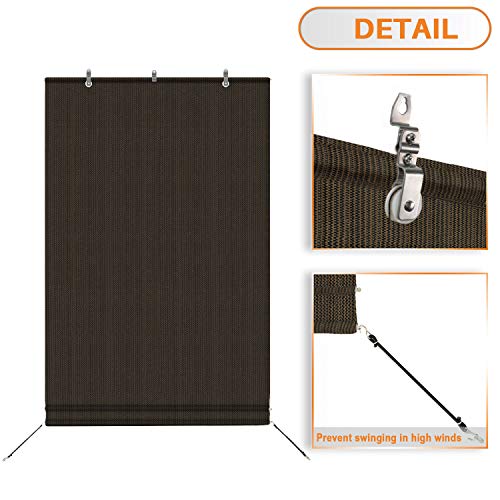 TANG Sunshades Depot Exterior Roller Shade Roll up Shade for Patio Deck Porch Pergola Balcony Backyard Patio Blinds Light Filtering Block 90% UV Rays 8’ W x 7’ L Brown